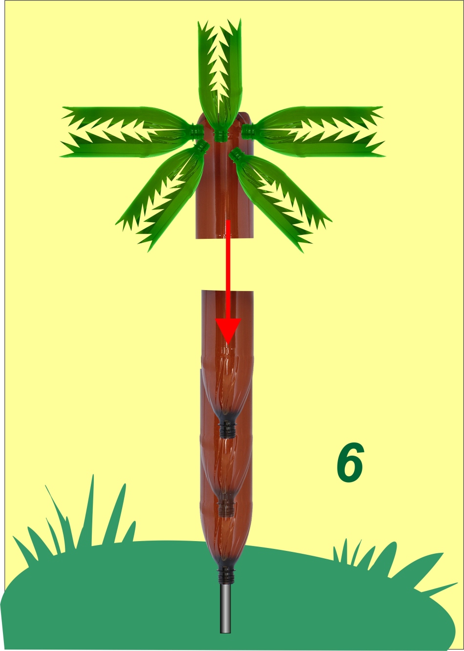 Схема крепления кроны к стволу пальмы из бутылок