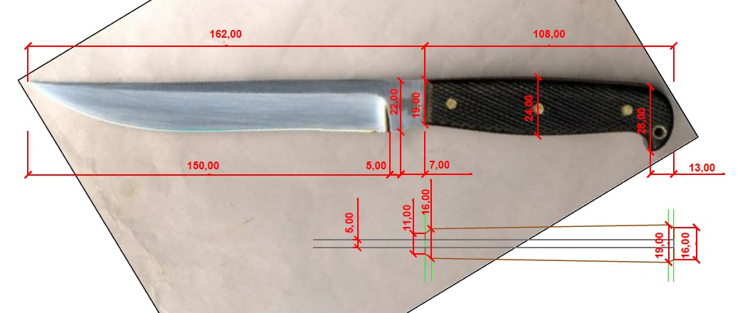 Чертеж филейного ножа с размерами