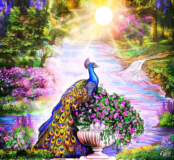 Paradise Morning Sun Fantasy Divine Garden Beautiful Picture Paradise Painting Royalty Free Stock Images