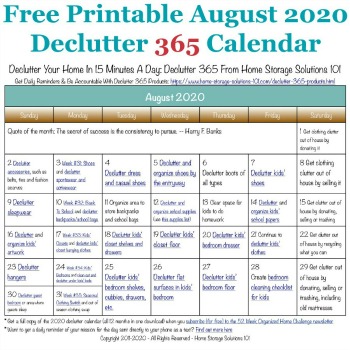 August Declutter Calendar
